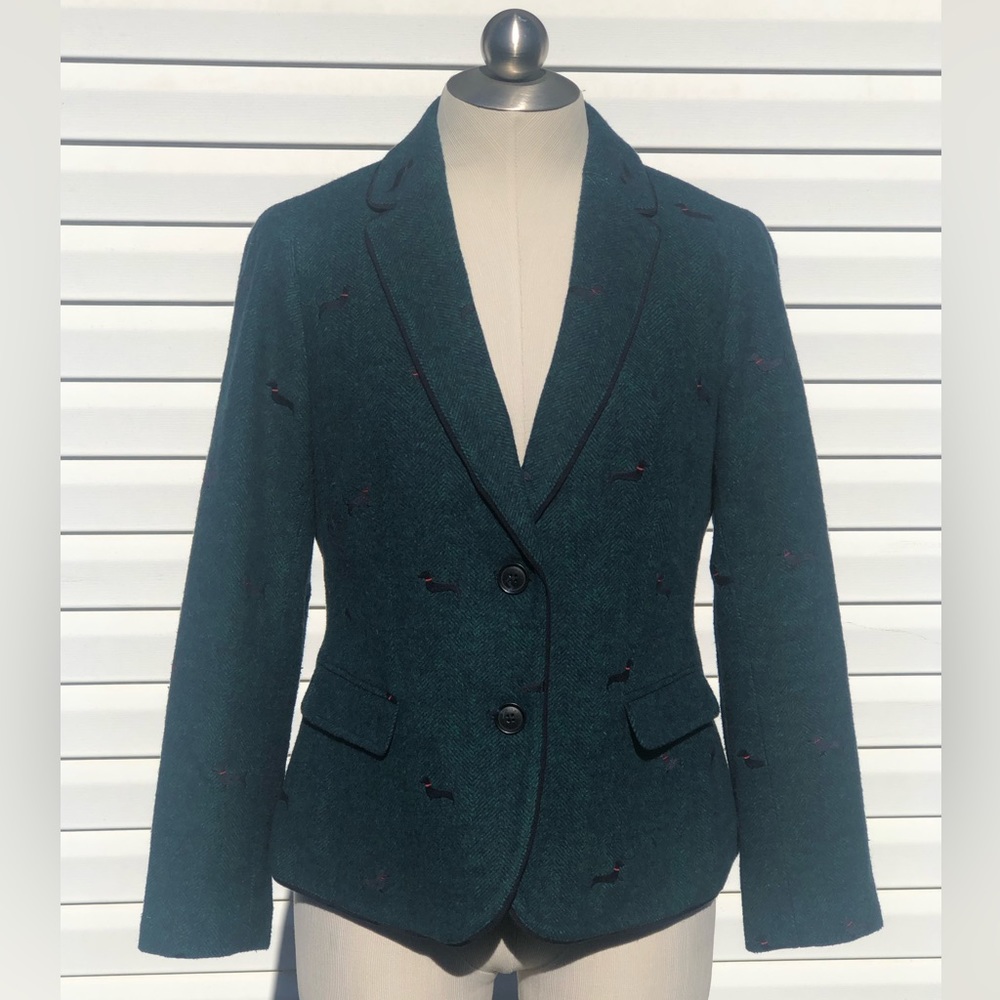 Talbots Size 10 Petite Teal Blazer With Tiny Dachshunds